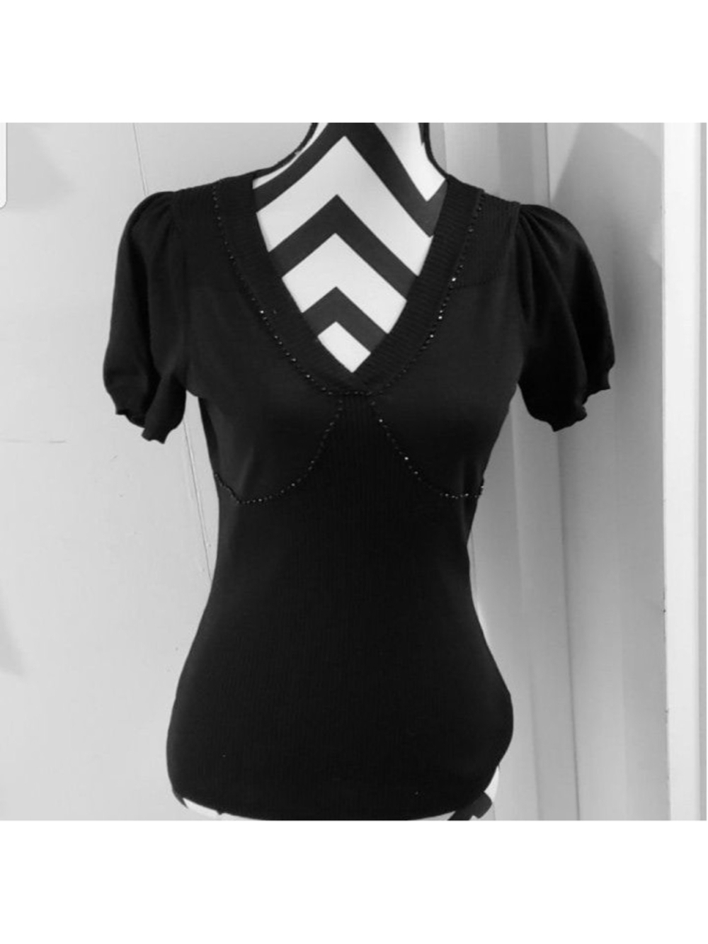 ann taylor loft black beaded knit top